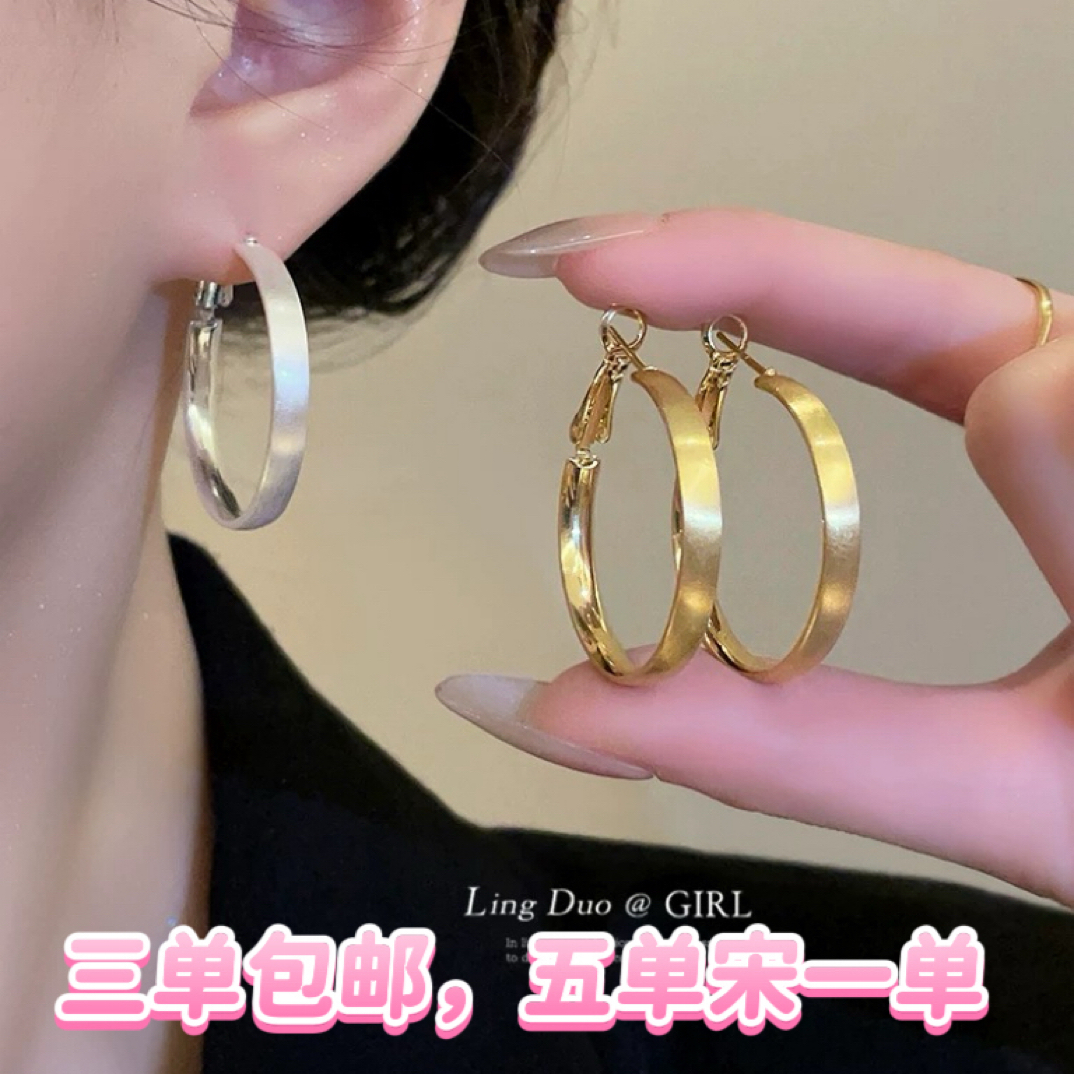 铜合金耳饰 178简约拉丝金属素圈耳圈女小众高级感百搭耳环耳饰
