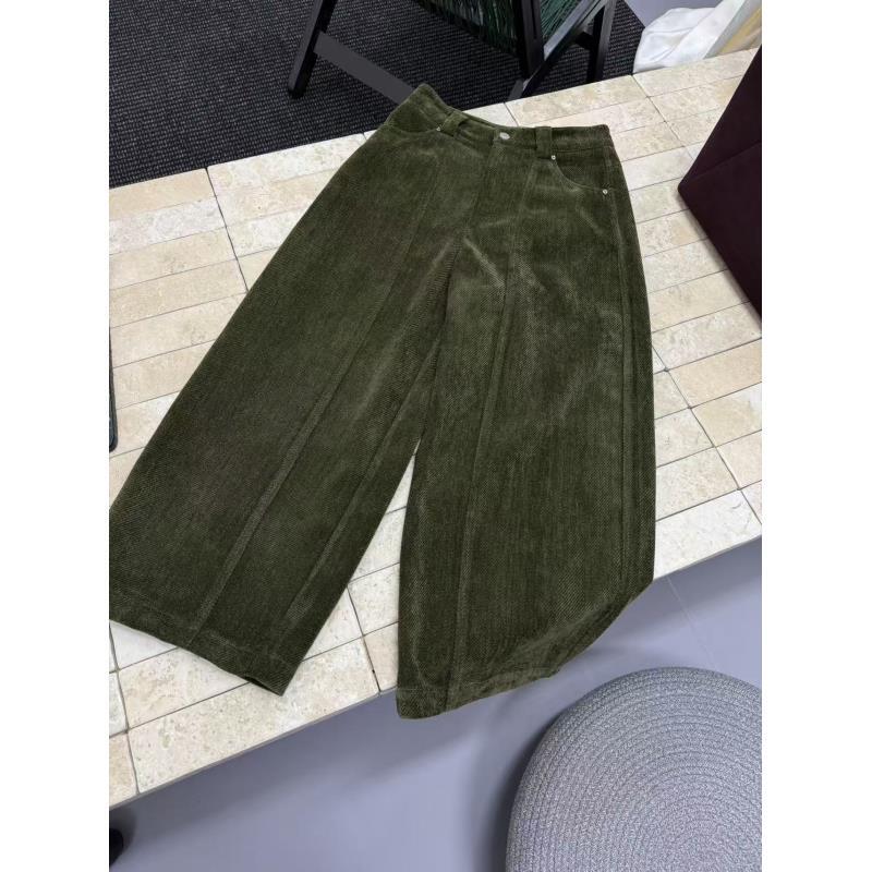 [简森]原创设计师款灯芯绒直筒秋冬厚款老钱风绿色百搭时尚休闲裤