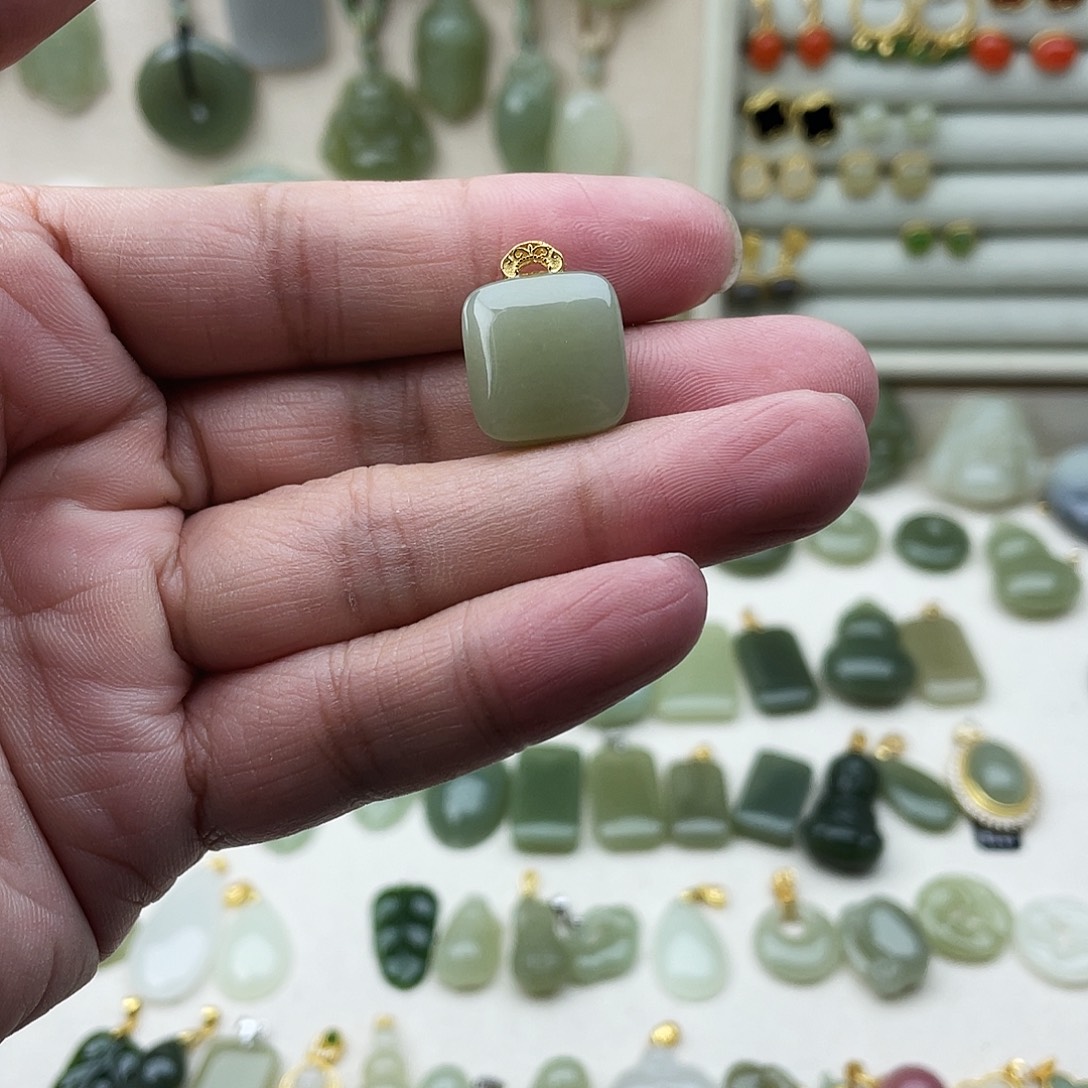 和田玉银S925镶嵌吊坠(不含链)