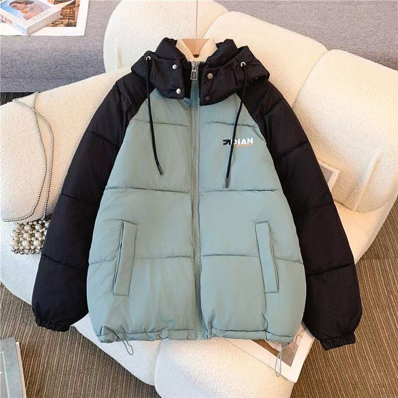 809新款冬季韩版假两件连帽面包服男女同款加厚百搭棉衣外套