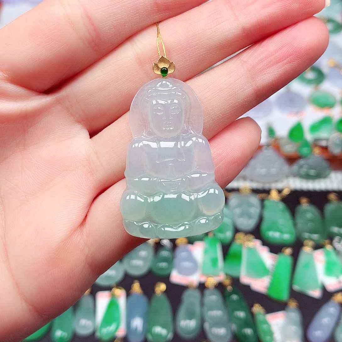 翡翠颈饰18K金镶嵌天然翡翠A货