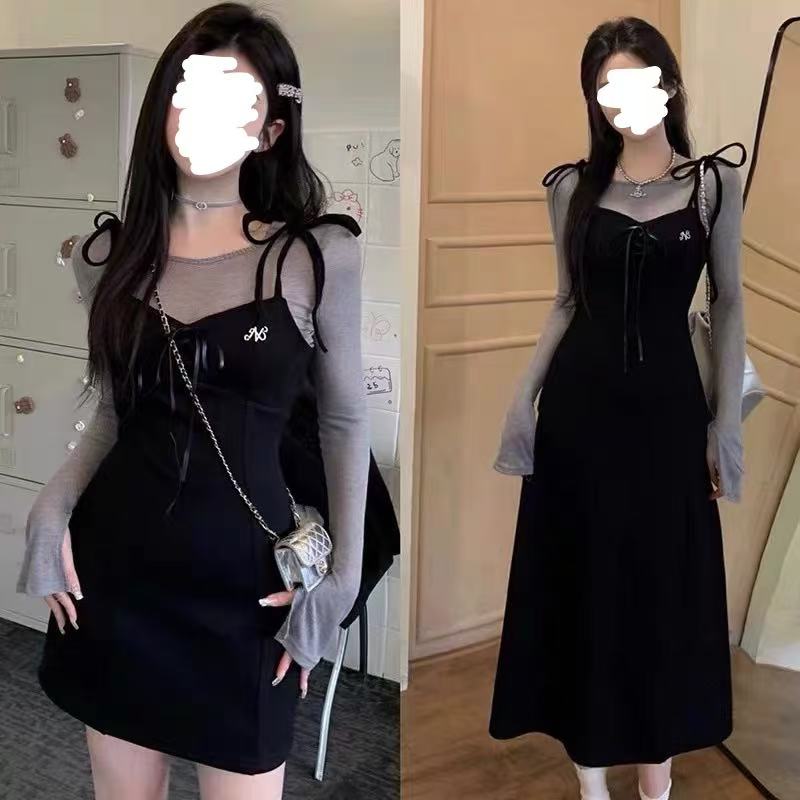 [胖鹅张]绑带设计金属标上衣+裙套装#1122[实物以直播间展示为准]