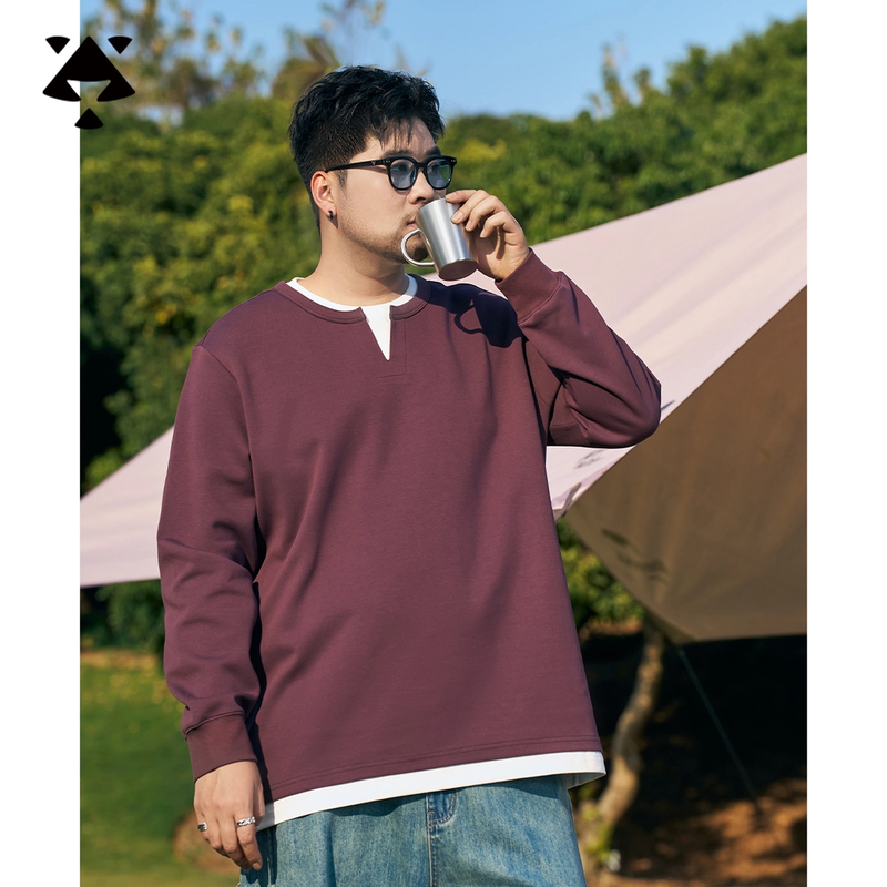 【假两件】森老板胖男生大码男装春季新款卫衣男款宽松显瘦长袖男