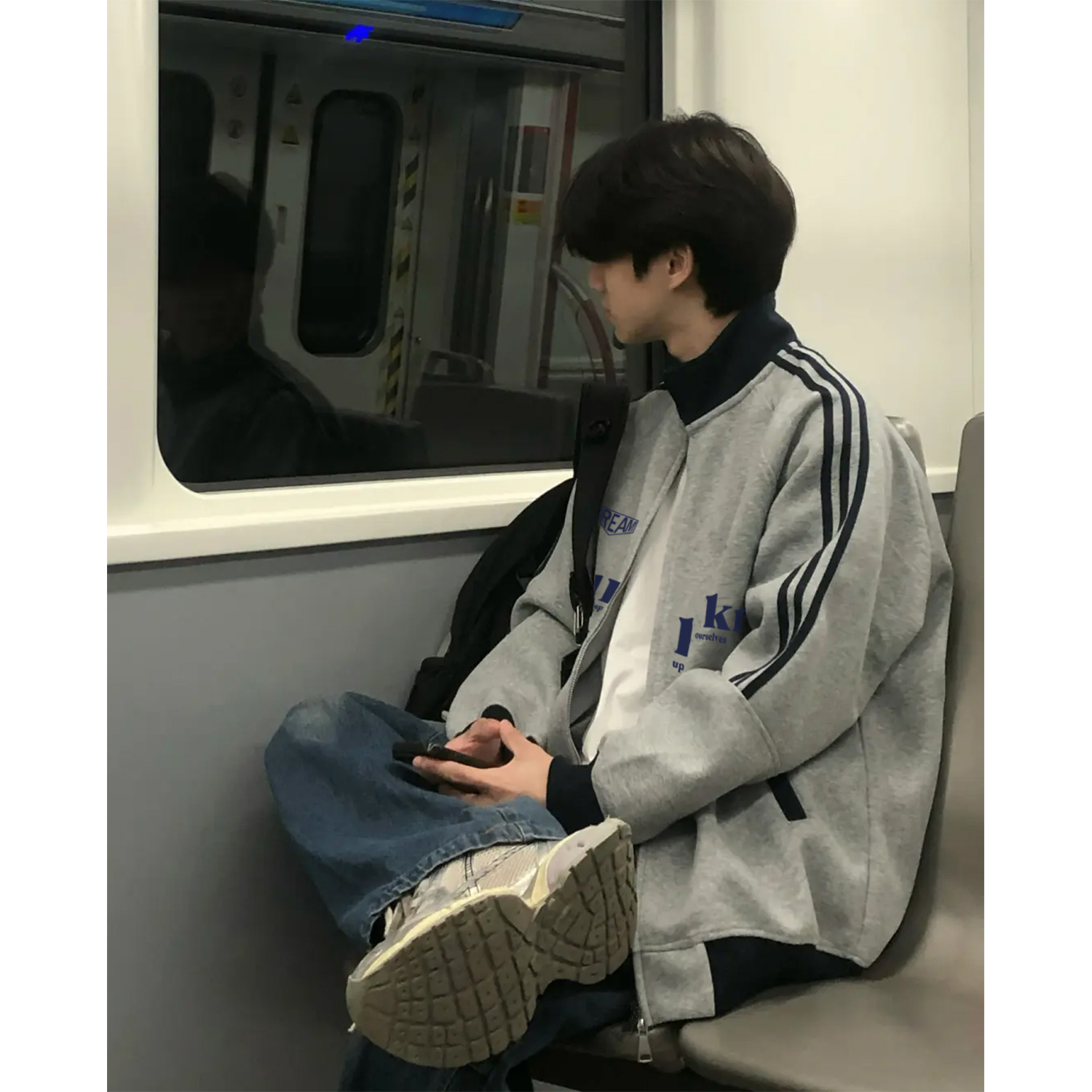 美式潮流字母印花立领三条杠开衫外套男女秋冬季休闲拼接情侣卫衣