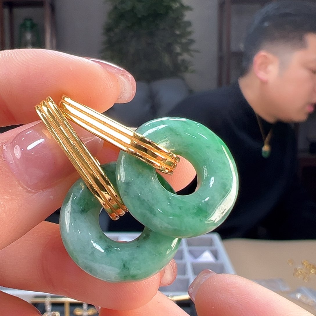 翡翠耳饰银S925镶嵌耳环61