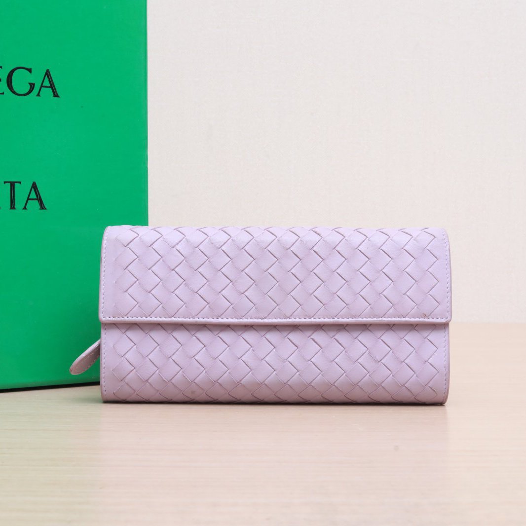 95新 BOTTEGA VENETA/葆蝶家  香芋色BV长款编织钱包 P205742467