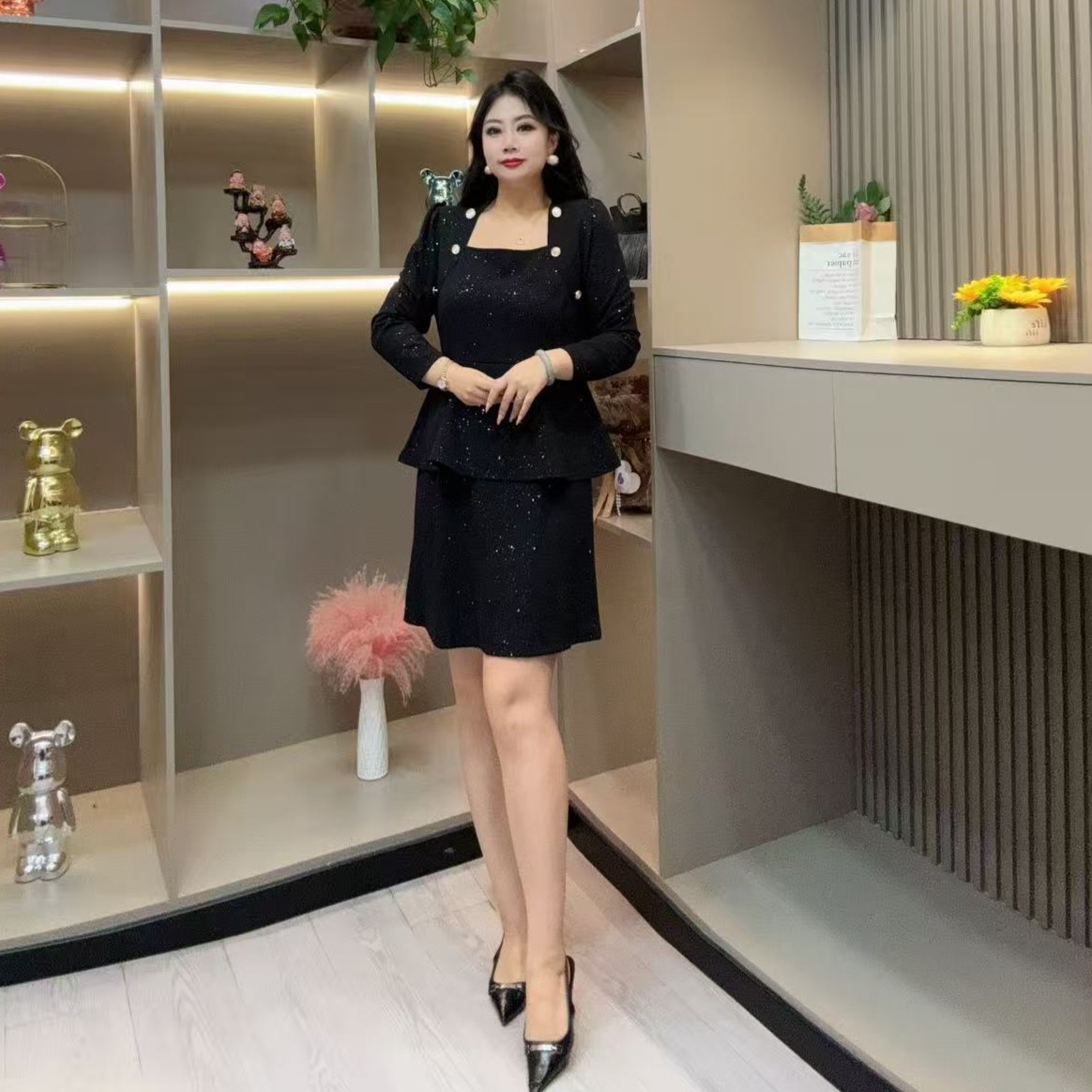 秋季连衣裙-檬 8129时尚潮流气质女人味纽扣设计胖MM大码女装新款