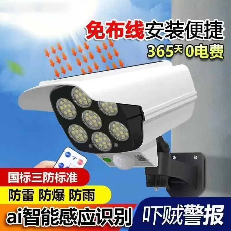 【官方正品】太阳能照明灯监控仿真摄像头人体路灯感应用户超亮防