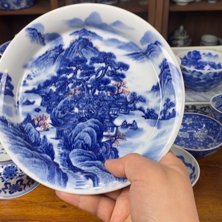 青花守护山水壶承