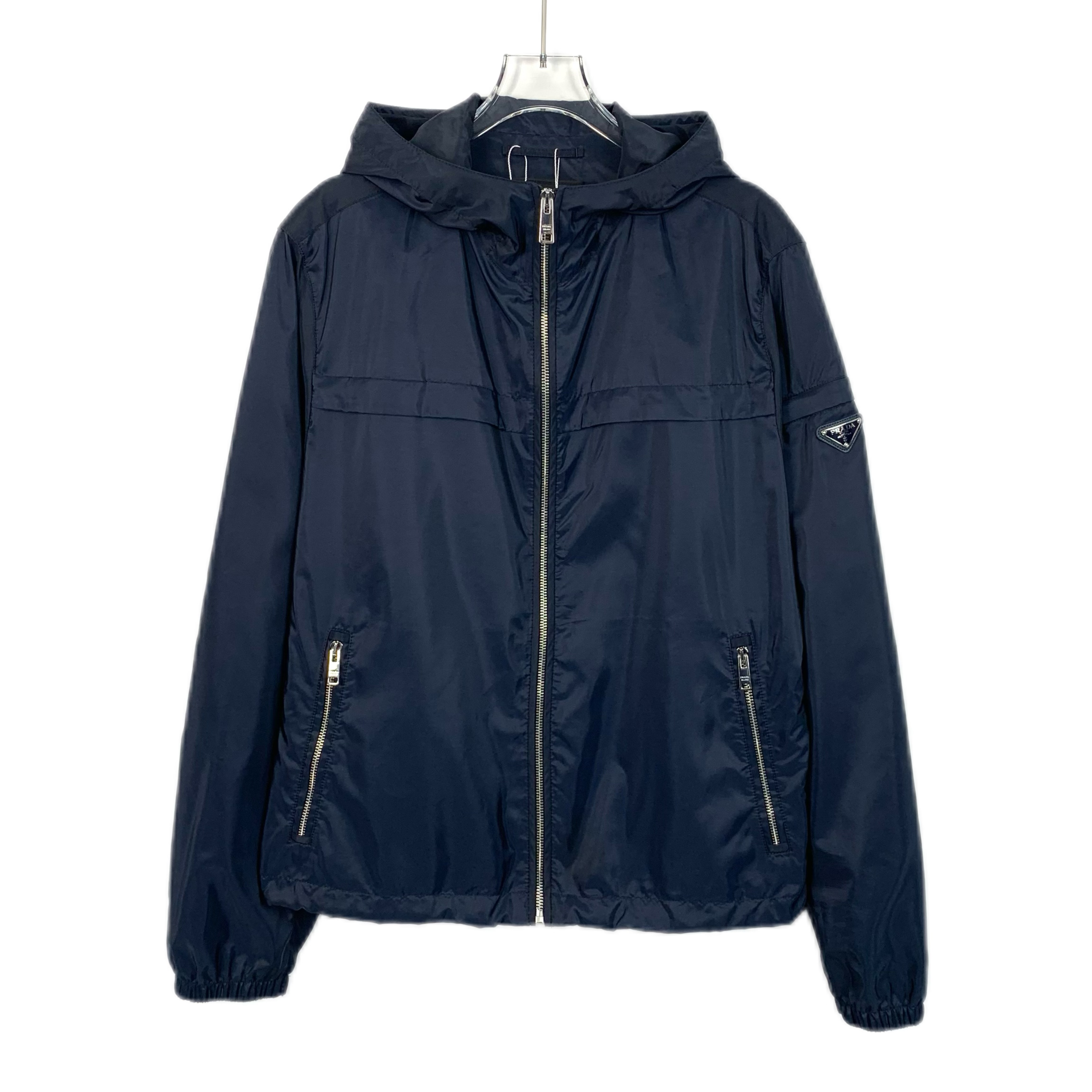 95新 Prada/普拉达 H13740  深蓝色三角标连帽拉链夹克 50 L码 