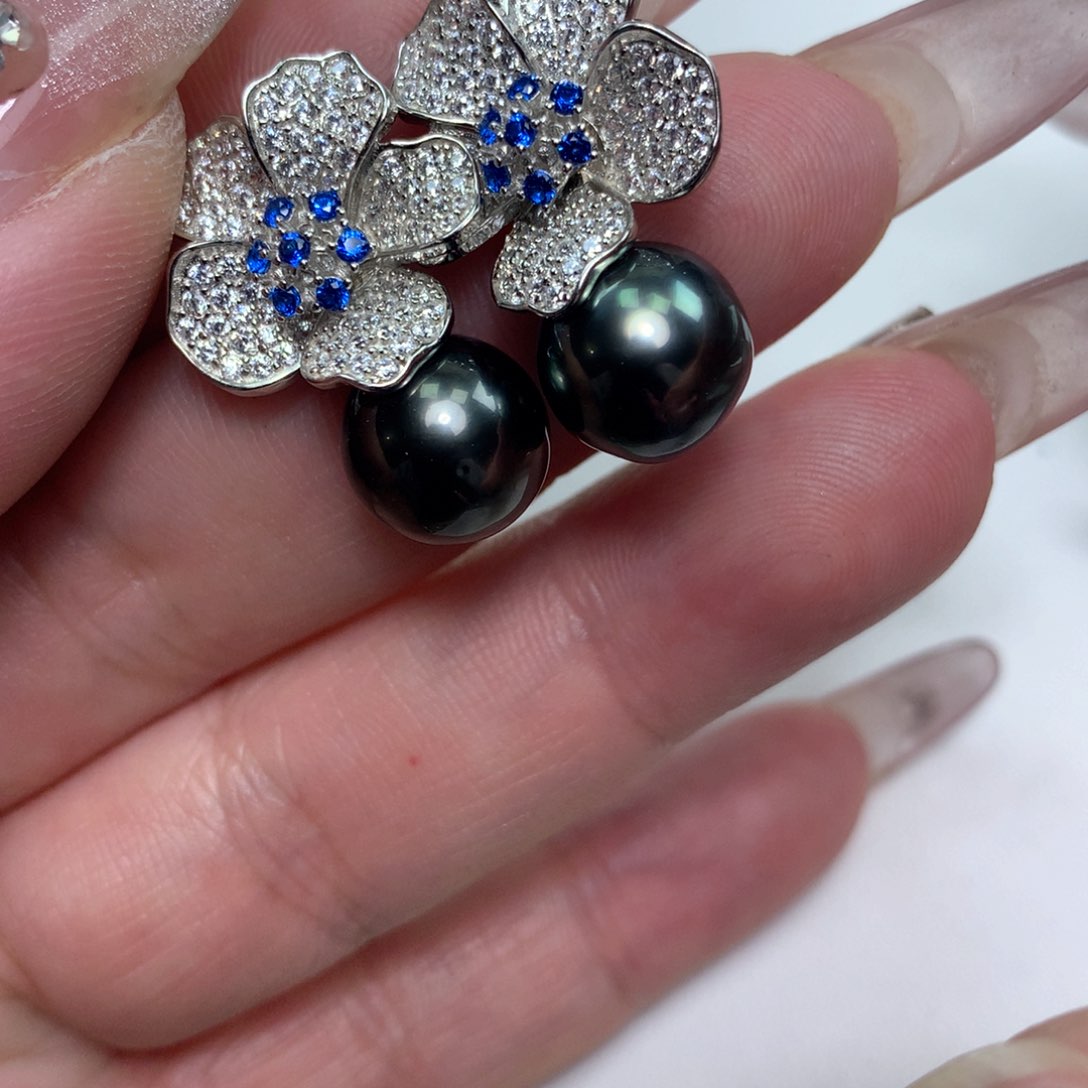 海水珍珠耳饰银S925镶嵌