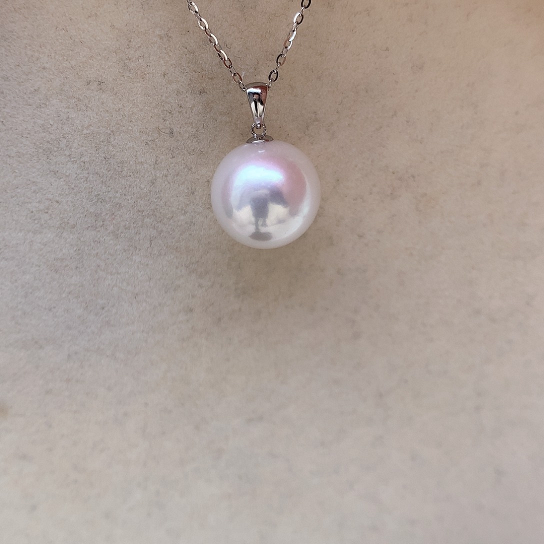 淡水珍珠13-14mm吊坠18K金镶嵌