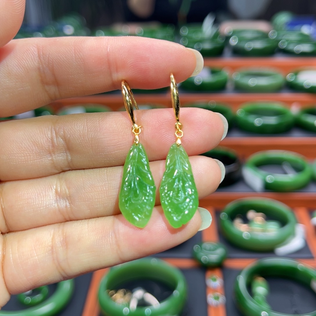 银S925镶嵌和田玉耳饰