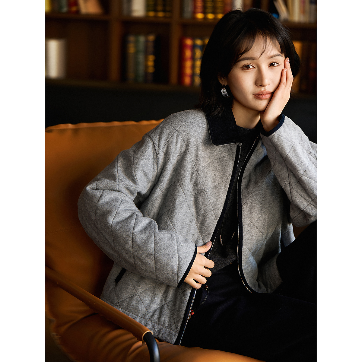 『"小暖炉"棉服』撞色翻领！美丽诺羊毛气质菱格短外套MYB766191VG