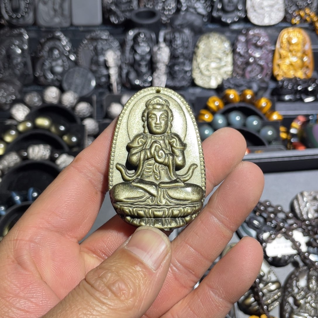 黑曜岩吊坠(赠链)未镶嵌大***～大号配8毫米珠链