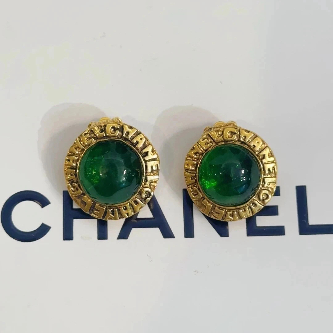 95新 Chanel/香奈儿 Chanel vintage香奈儿中古字母绿琉璃耳夹
