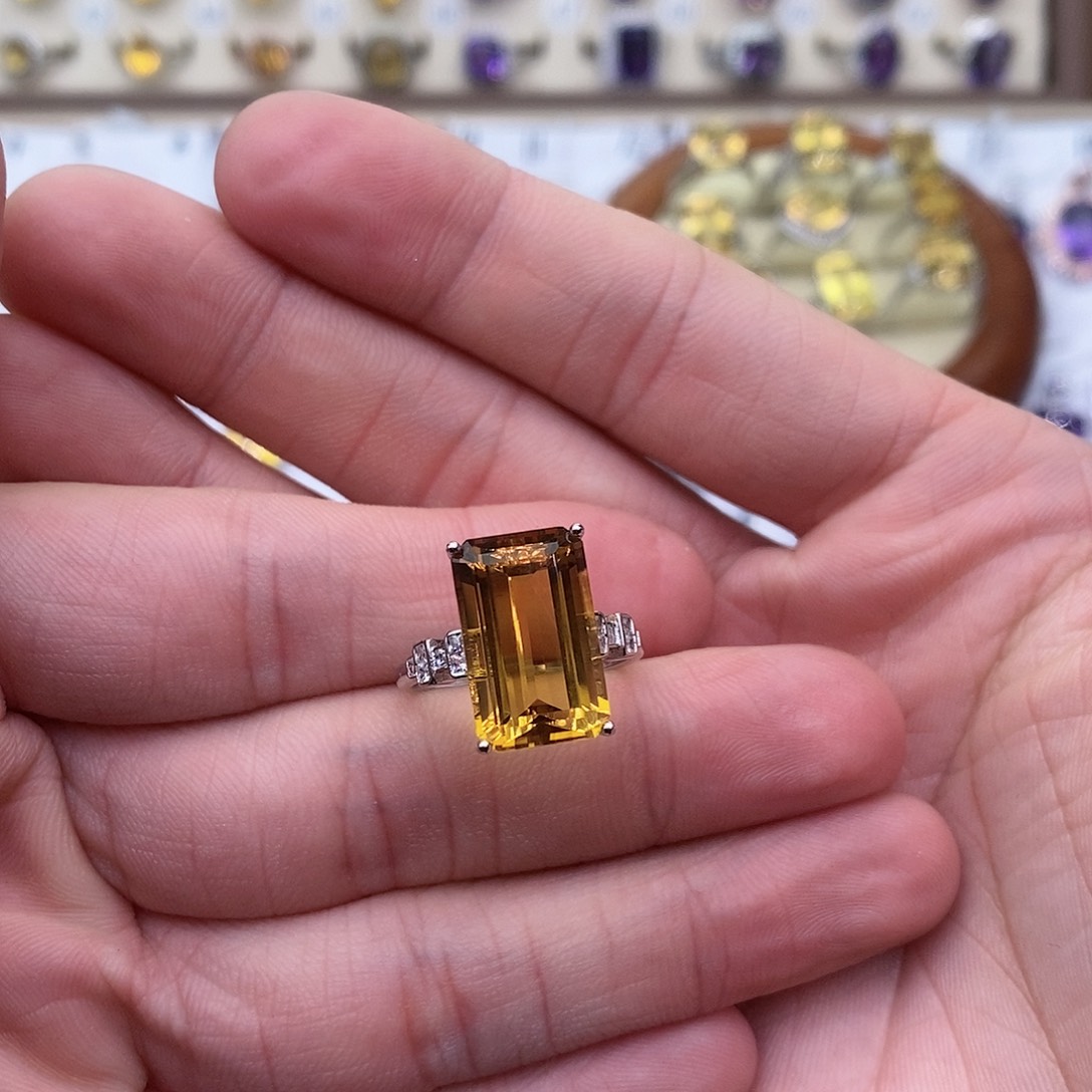 黄晶纯天黄然水晶银S925镶嵌火****虫