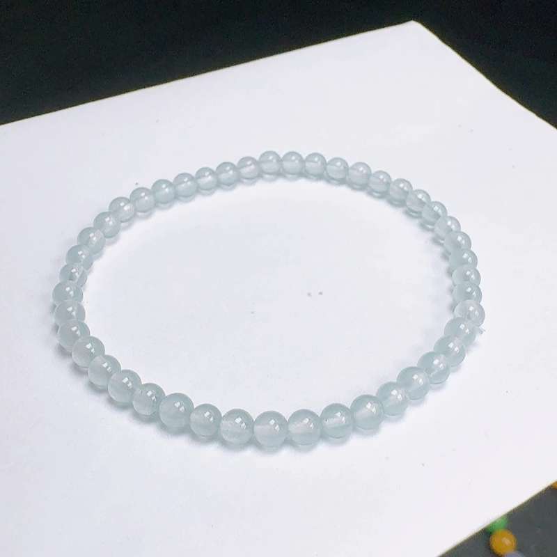 缅甸天然A货翡翠小米珠白冰手串4.5mm 一串