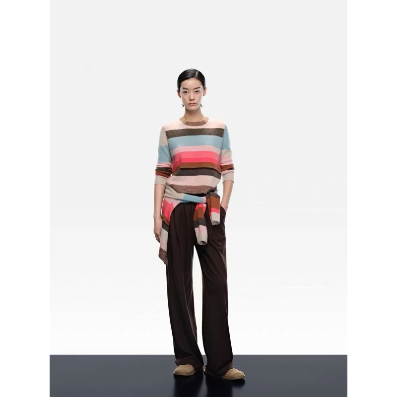 W-1277【商场同款】早秋新品彩色条纹针织衫女宽松慵懒风显瘦