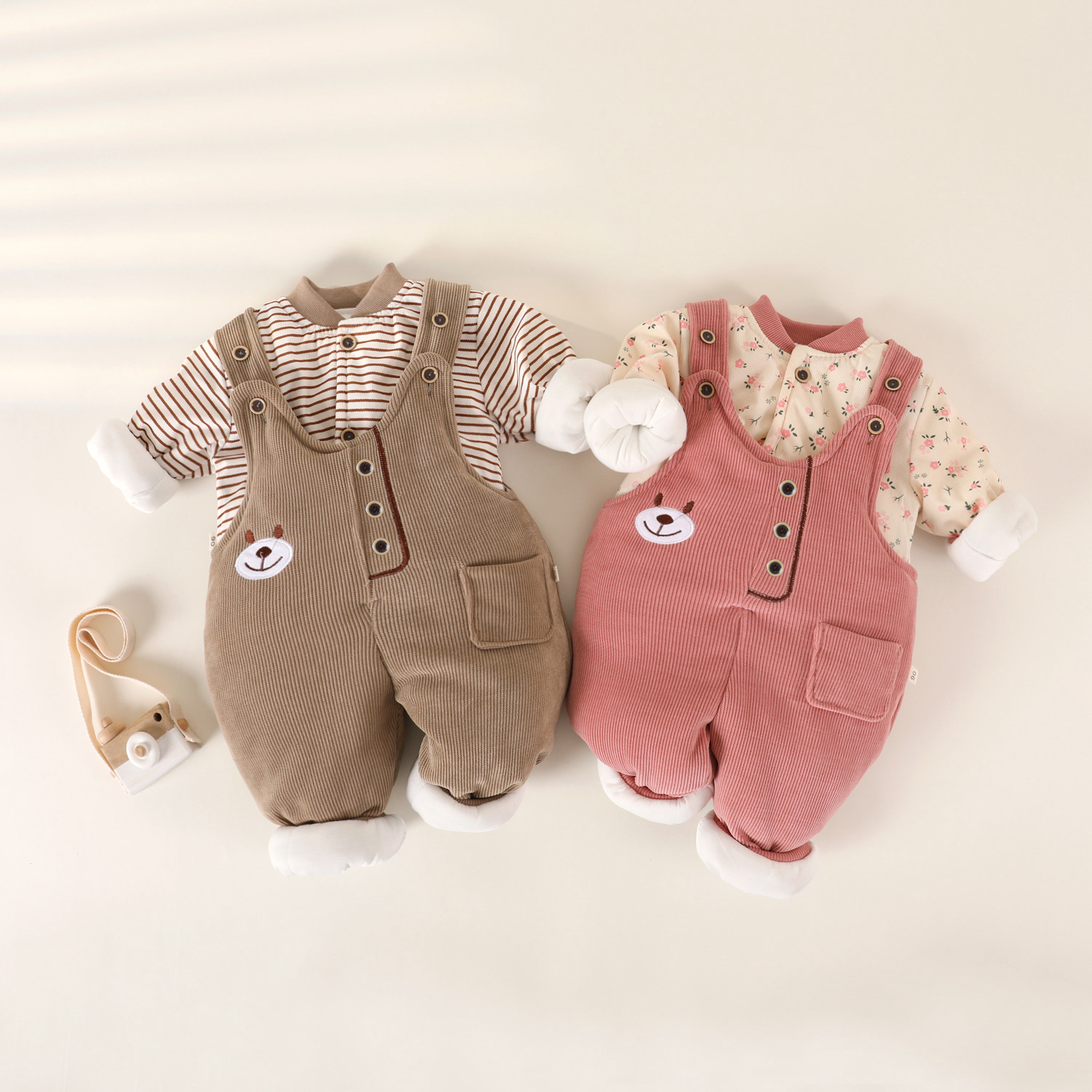 【300克笑脸】背带套装冬季婴儿背带两件套加厚过冬棉服