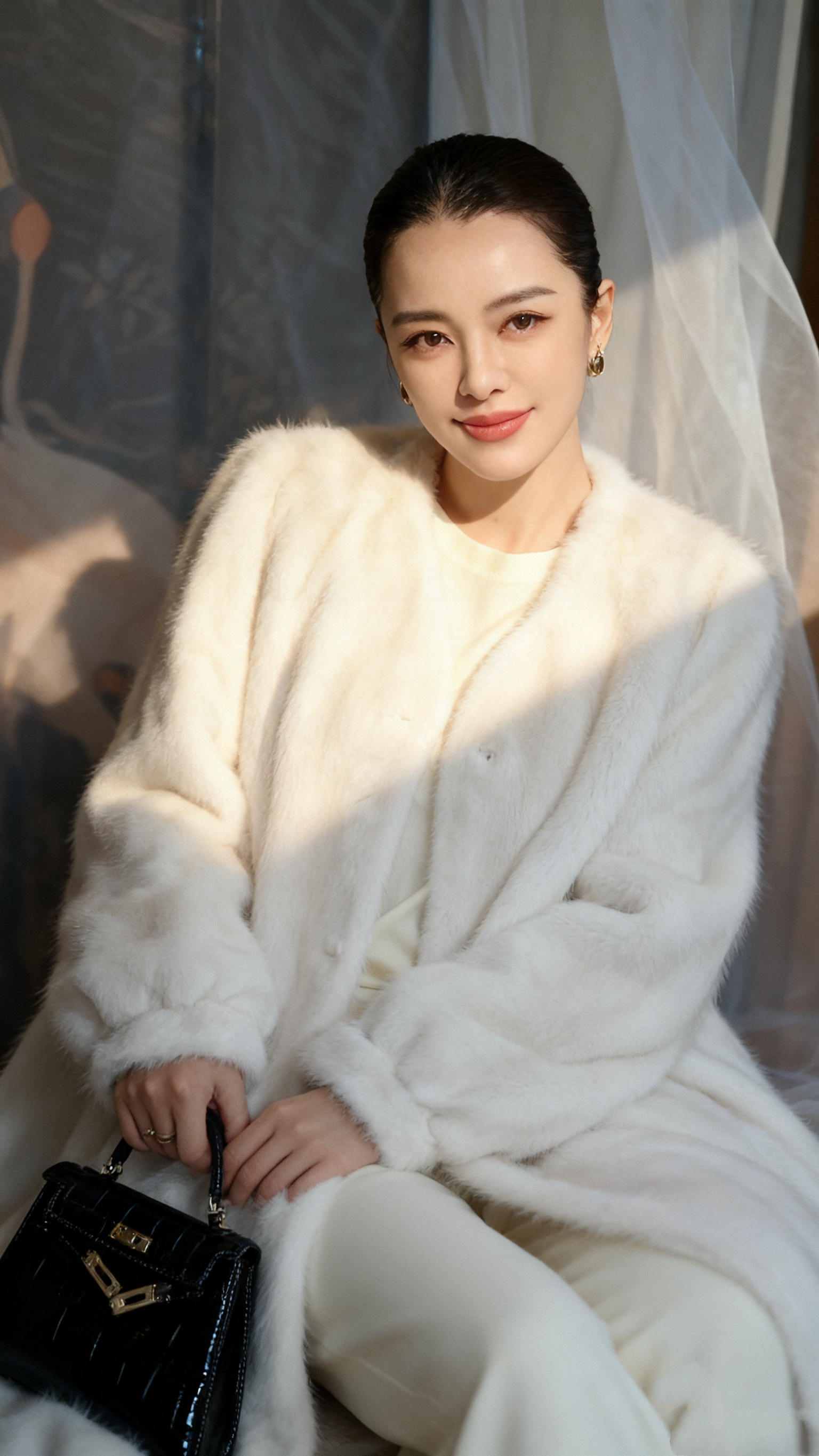 【大媛家】2025秋冬V领简约大方A扩版泡泡袖收袖中长款气质款外套女