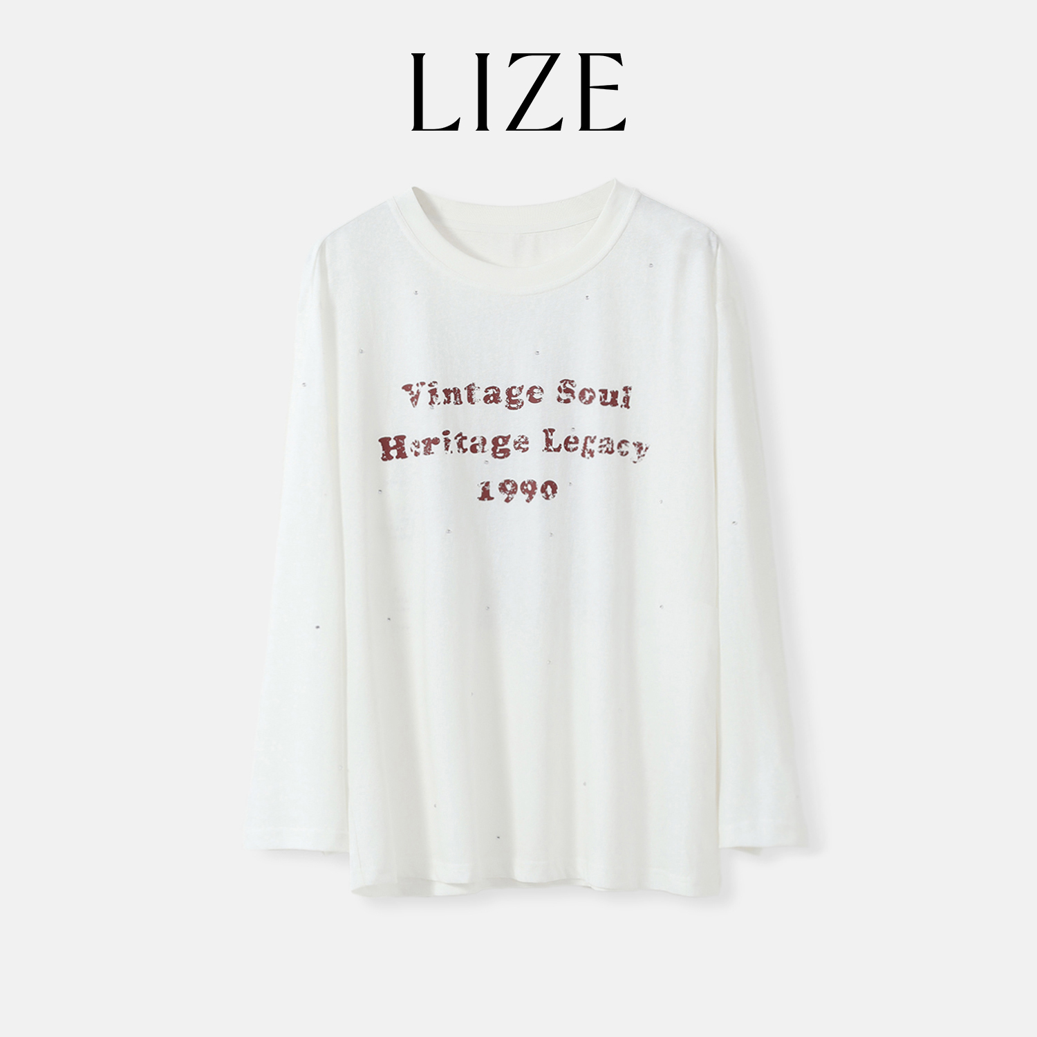 LIZE「自由主张」定纺高支肌理棉.手工烫钻.做旧字母印花T恤L0089
