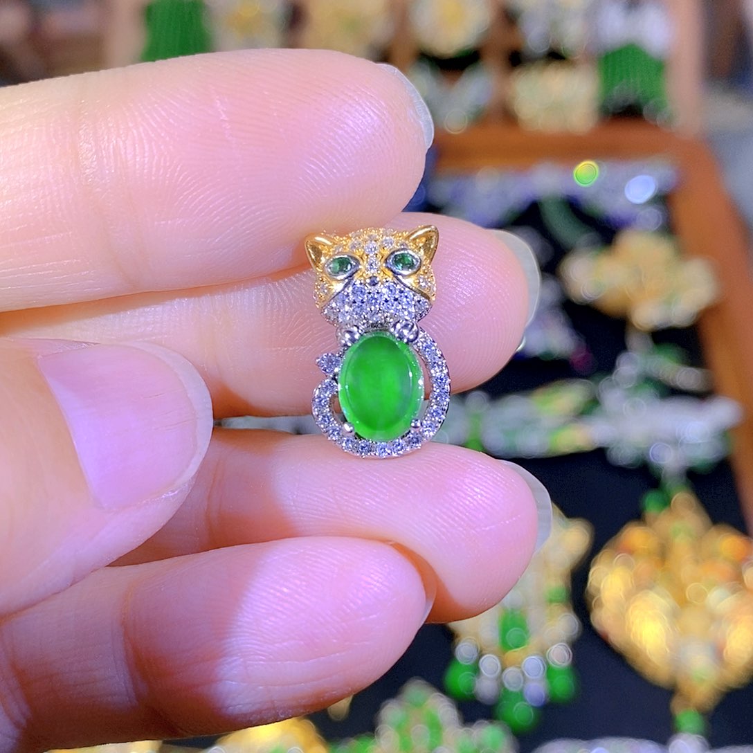 吊坠(不含链)银S925镶嵌翡翠