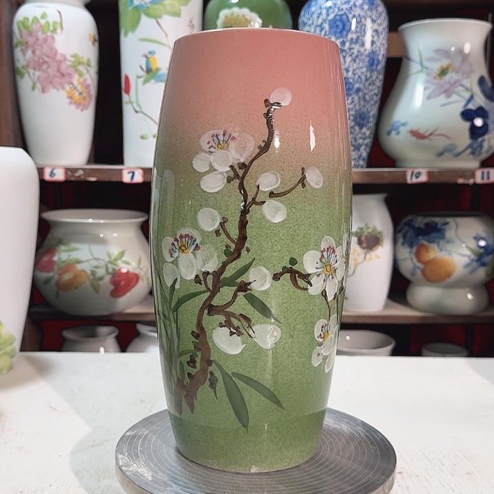 瓶油画哑光白梅花字新款陶瓷