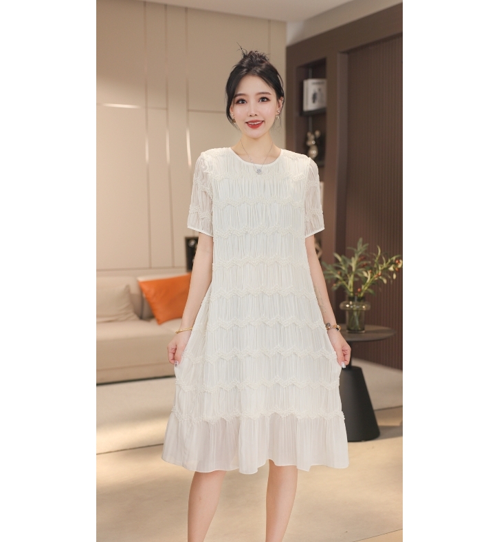 【晓卓专属】夏季新款法式提花清凉感时尚拼接连衣裙显瘦显气质