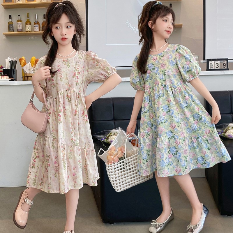 女童棉布裙夏季法式碎花连衣裙中大童可爱甜美2025年新款童裙
