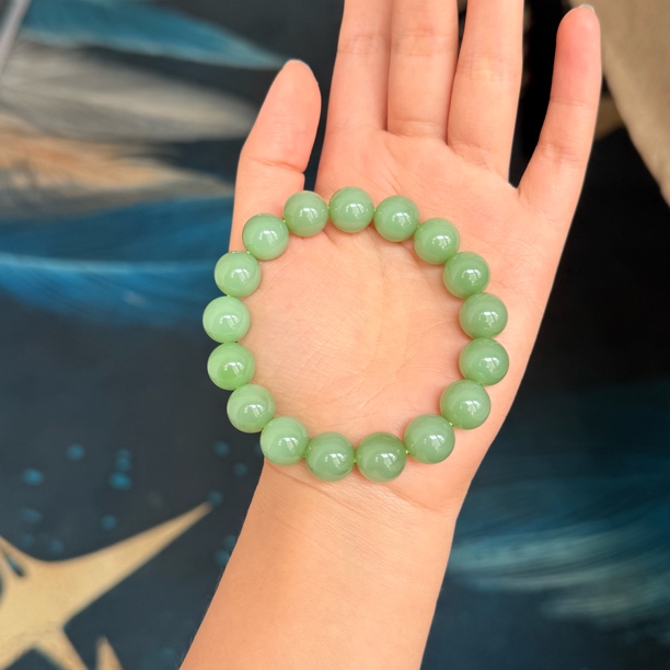 和田玉碧玉粉青手串卡12mm