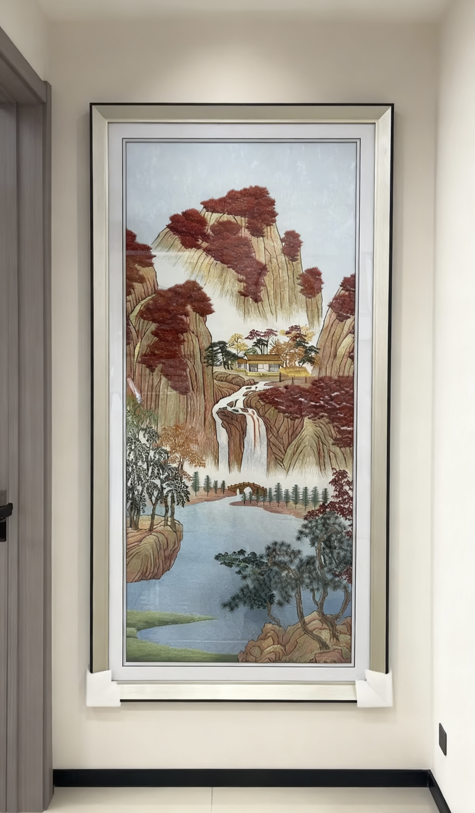 新中式刺绣织锦绣鸿运当头玄关茶室书房餐厅客厅竖版风景挂画