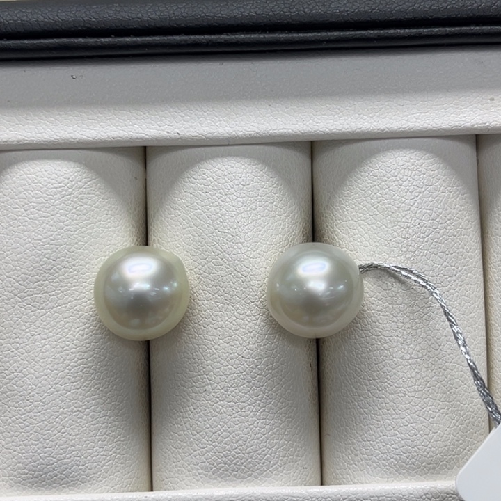 银S925镶嵌海水珍珠耳饰金珠巴洛克 11-12mm 82号