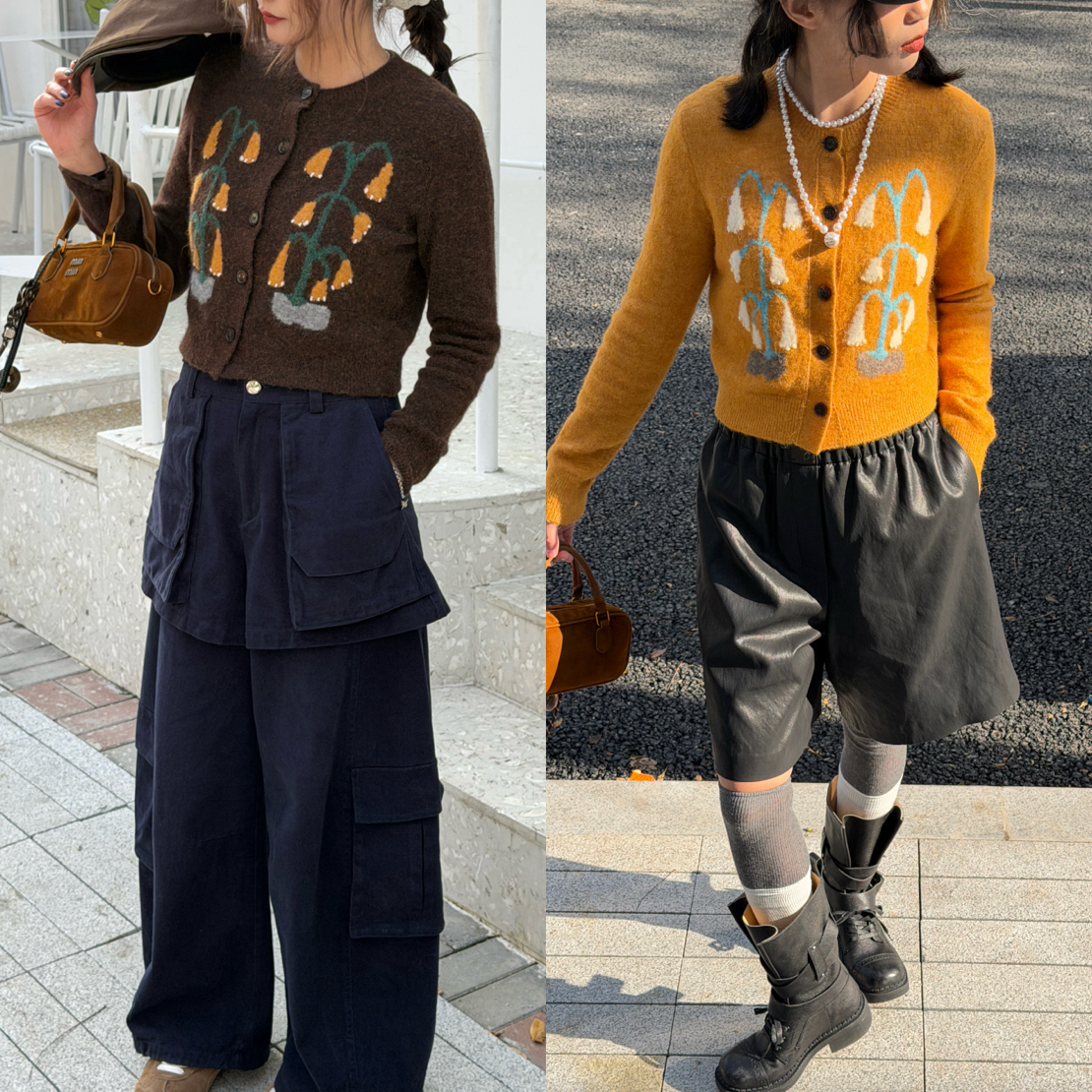 XIHaokan 铃兰提花针织圆领开衫