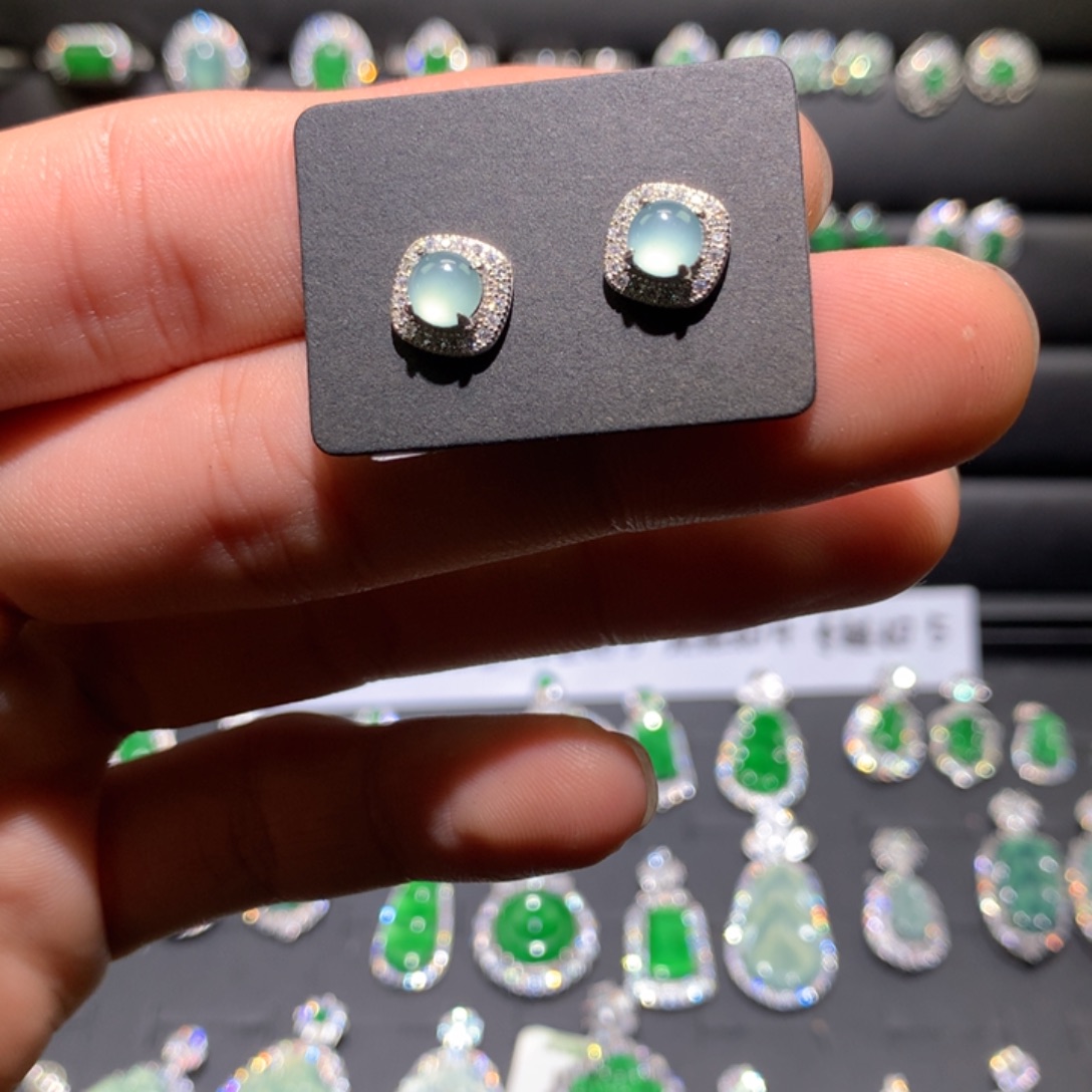 翡翠银S925镶嵌耳饰