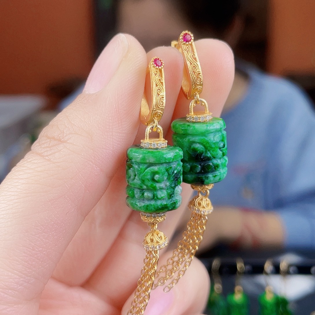 翡翠银S925镶嵌耳饰