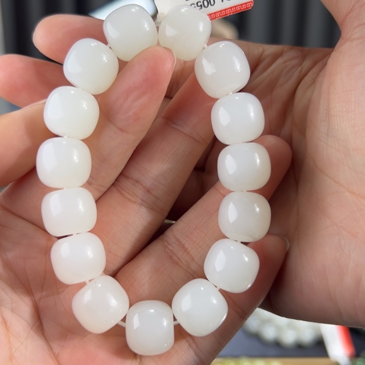 和田玉手串未镶嵌新疆天泰白玉卡14老型珠