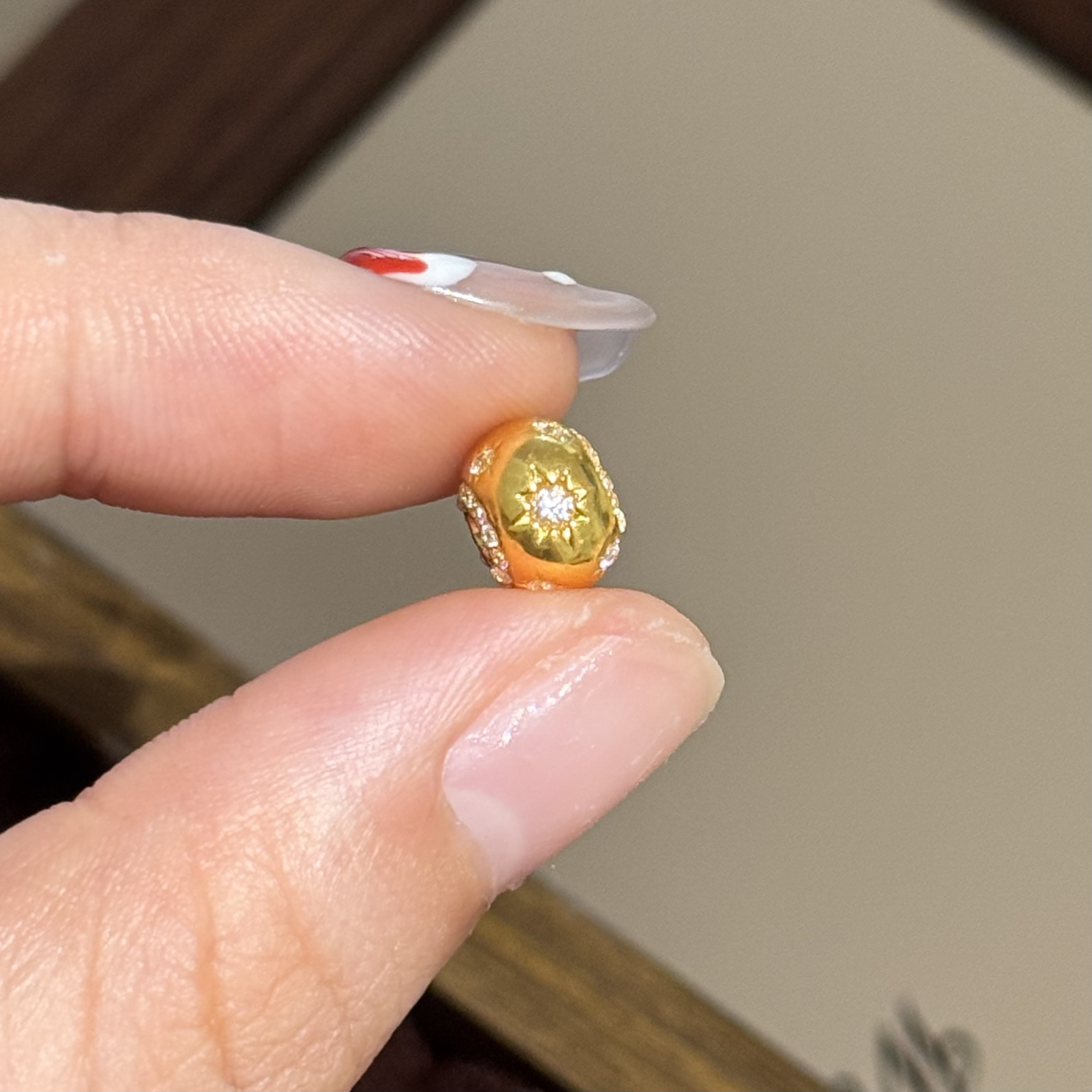 贝贝黄金 足金999 爆闪雪花八芒星球 点钻 圆环/中穿 5D工艺 3339