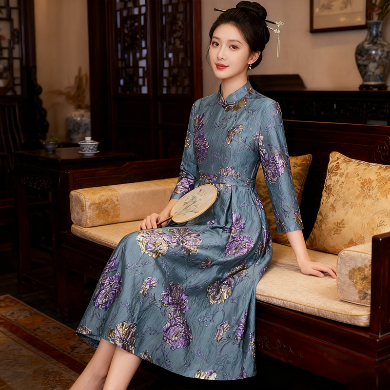  【思琪精选】中国风改良旗袍连衣裙秋季2025年新款提花日常长款