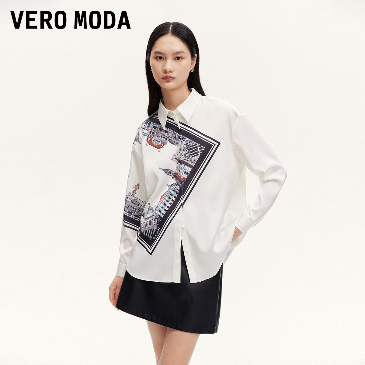 Vero Moda衬衫2026春季新款宽松单排扣印花翻领上衣气质时尚百搭