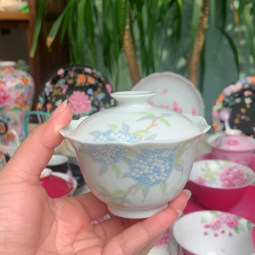 【闪购商品】绣球花盖碗景德镇