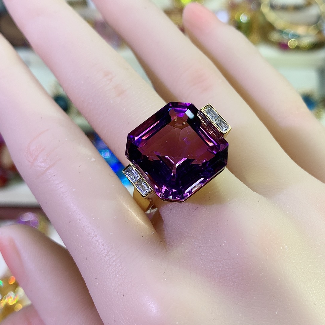 紫晶戒指银S925镀金镶嵌