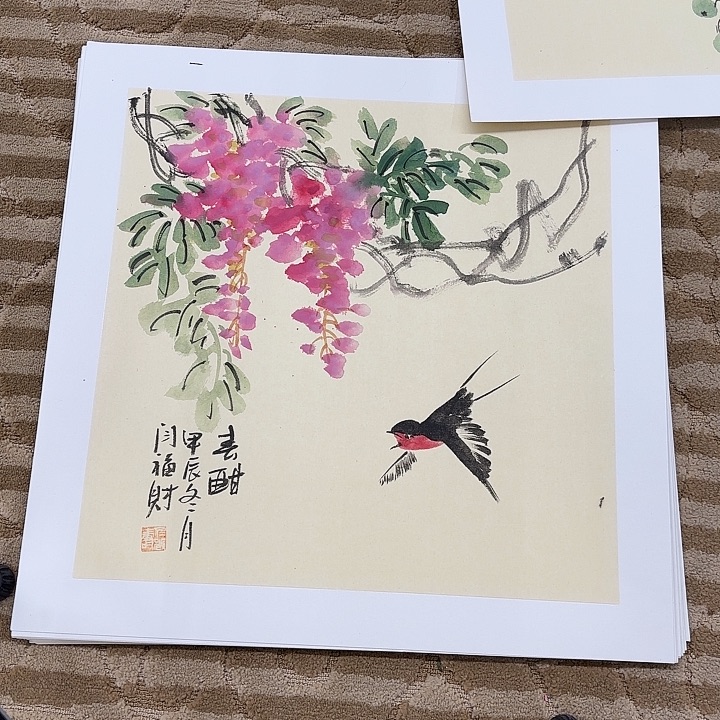 国画花鸟的翅膀和羽毛的