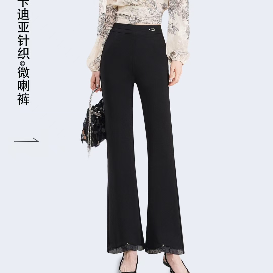 春季新款洋气显瘦蕾丝九分微喇裤