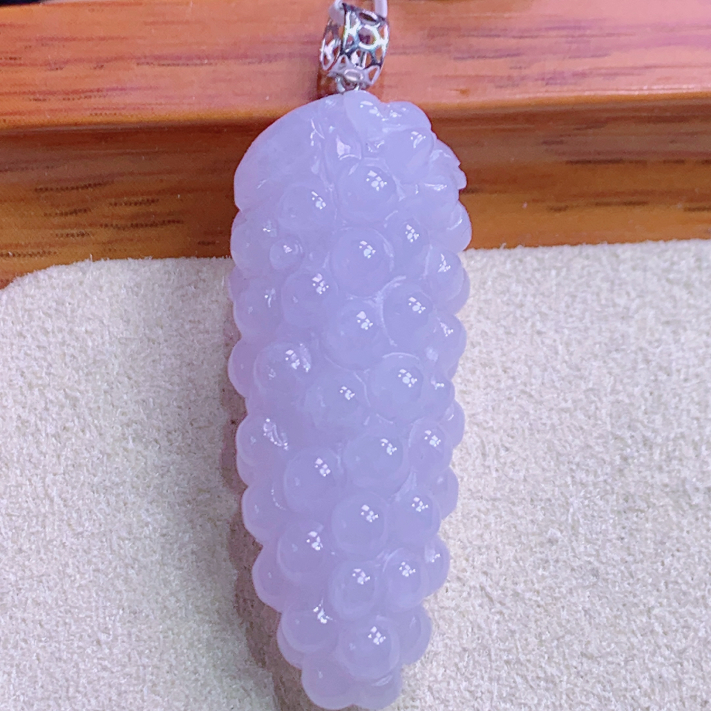 天然缅甸A货翡翠18k金镶紫罗兰葡萄吊坠j整40石35/14/11mm配证书