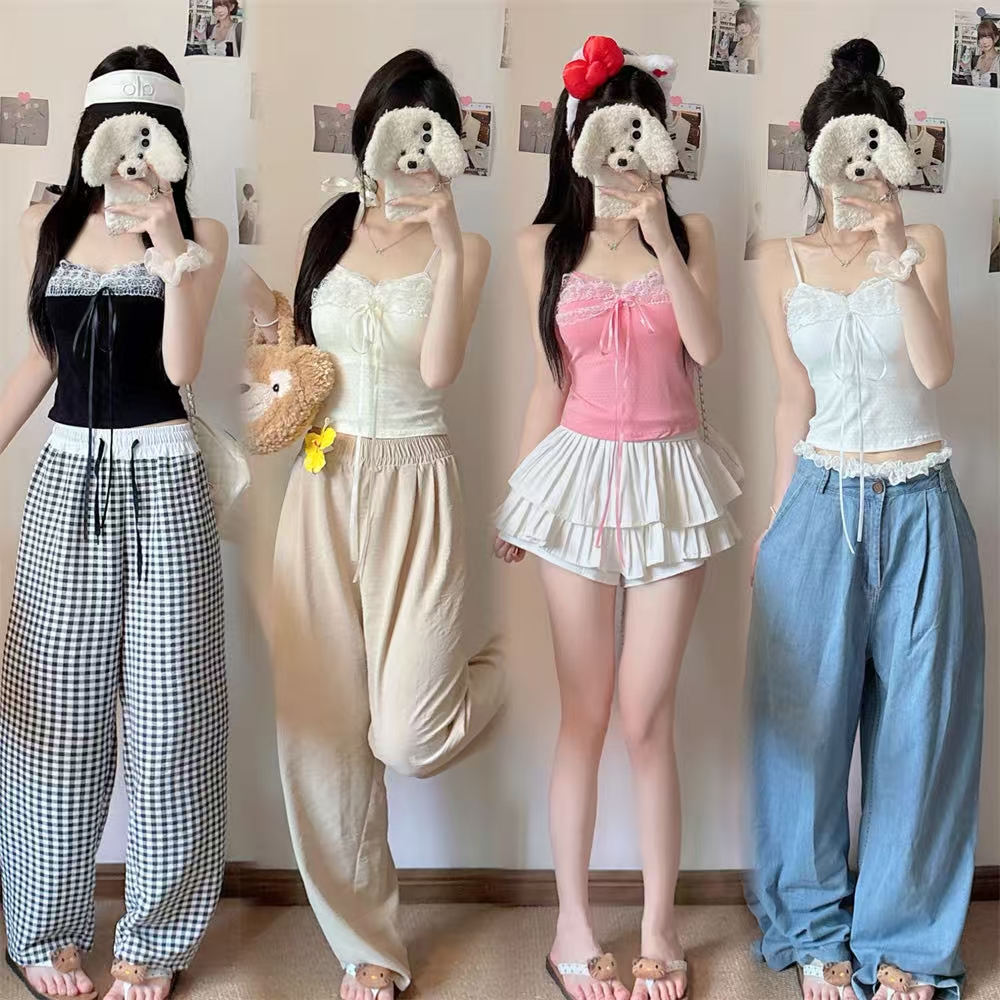 700-899编码 花花边吊带背心带胸垫甜美百搭外穿蕾丝