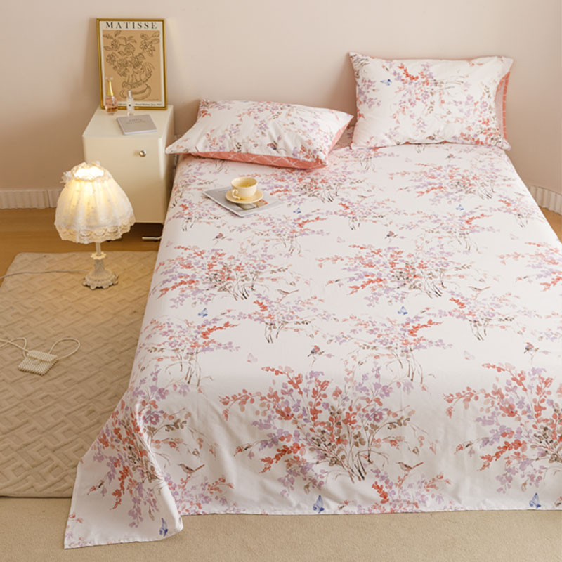 外贸尾单纯棉床单单件加厚花鸟款磨毛100%全棉被单睡单床单三件套