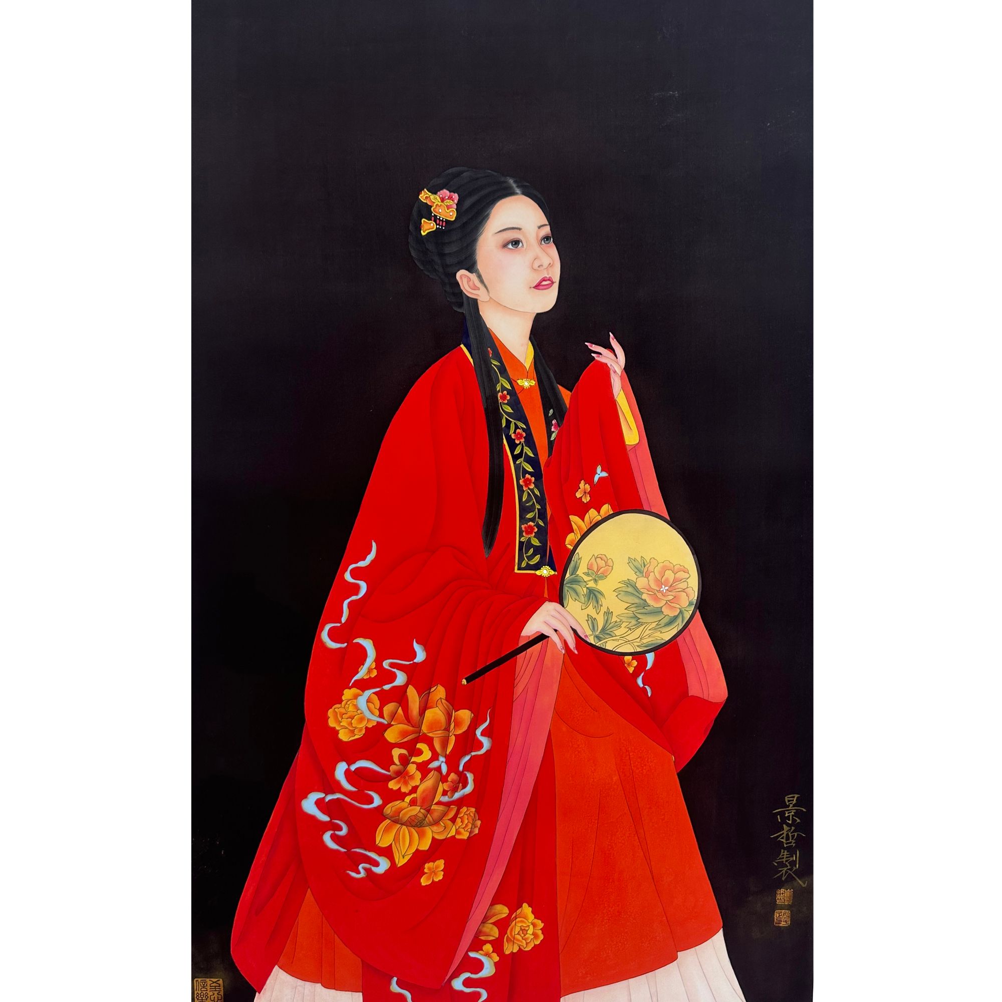 崔景哲款工笔绢布人物画片 110x70 6.9平尺