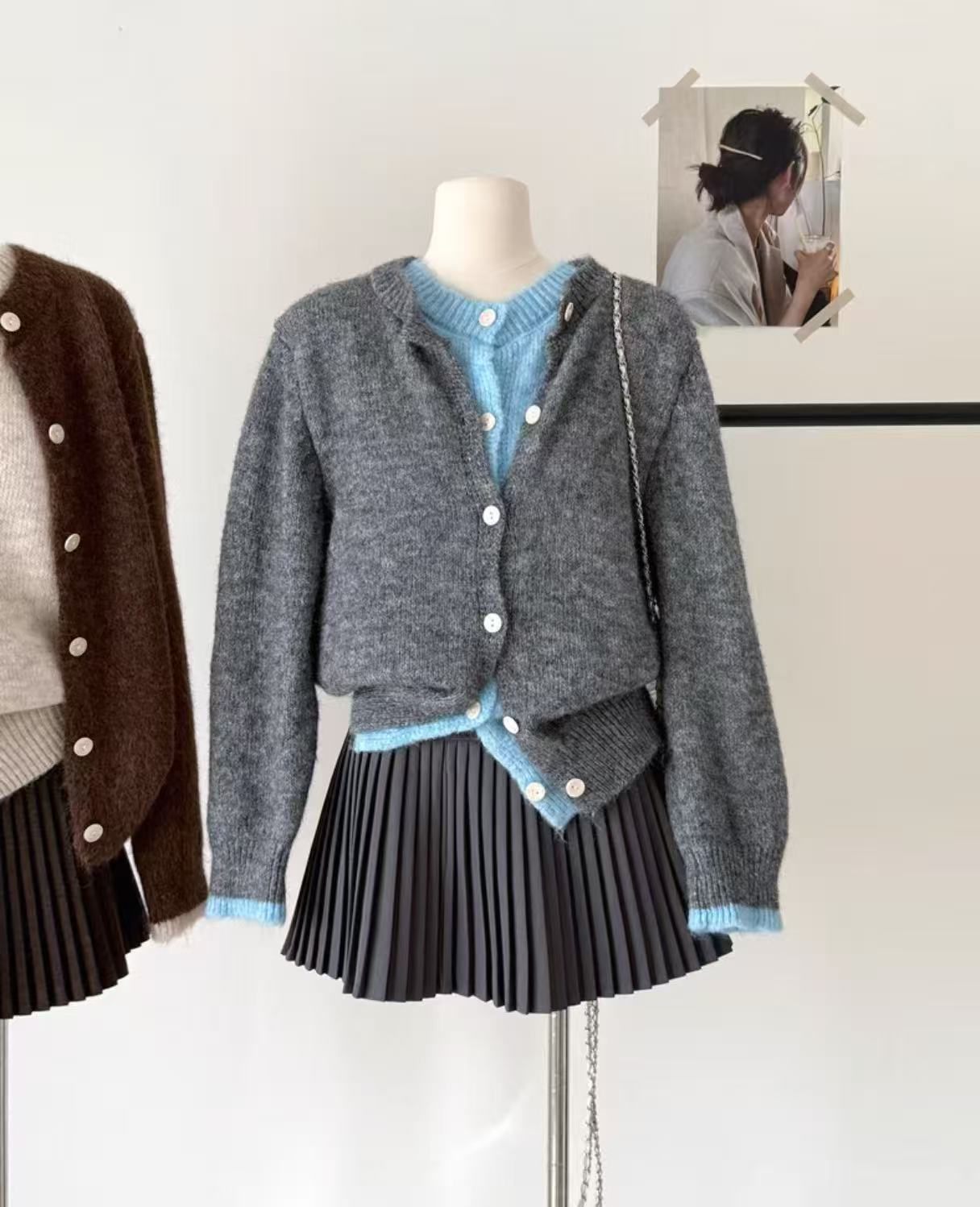 小香风韩版针织毛针织衫女短款针织撞色百搭衫洋气气质