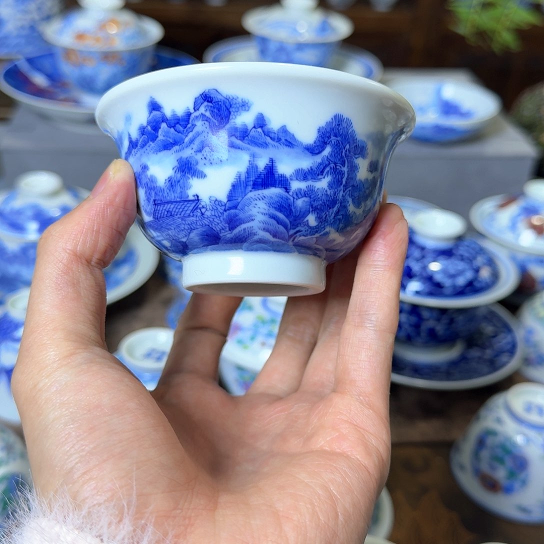 明逸堂山水满绘大压手杯
